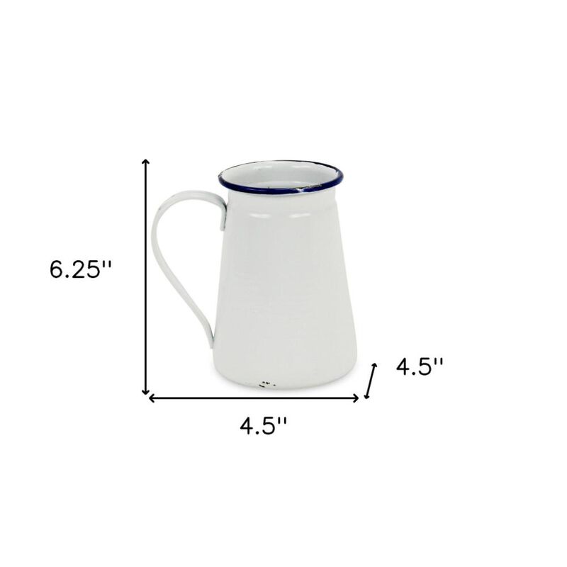 Hivvago 6 Inch White and Blue Metal Jug Vase