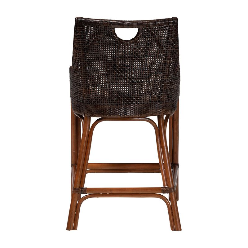 bali & pari Petra Natural Rattan Counter Stool - Handwoven Wicker Accent Stool with Wingback Profile and Cutout Handle, Espresso image number 3