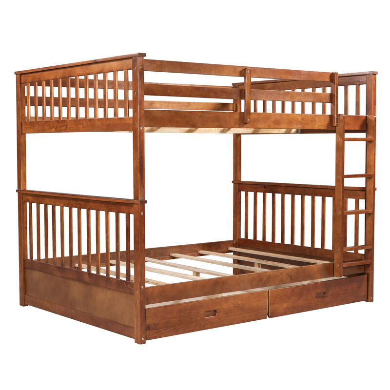 Whisen Full-Over-Full Bunk Bed with Ladders and Two Storage Drawers