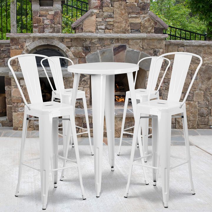 Flash Furniture Commercial Grade 24" Round White Metal Indoor-Outdoor Bar Table Set with 4 Cafe Stools