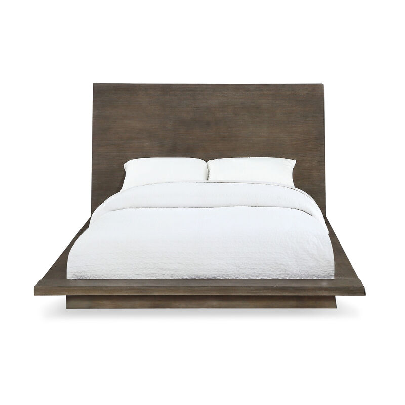 Nels Pine Wood Platform Queen Bed, Plinth Base, Distressed Brown - Benzara