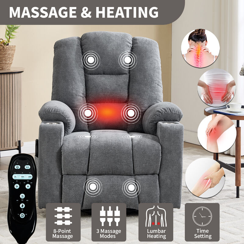 Power Lift Recliner Chair with Massage and Heat, Overstuffed Recliners image number 2