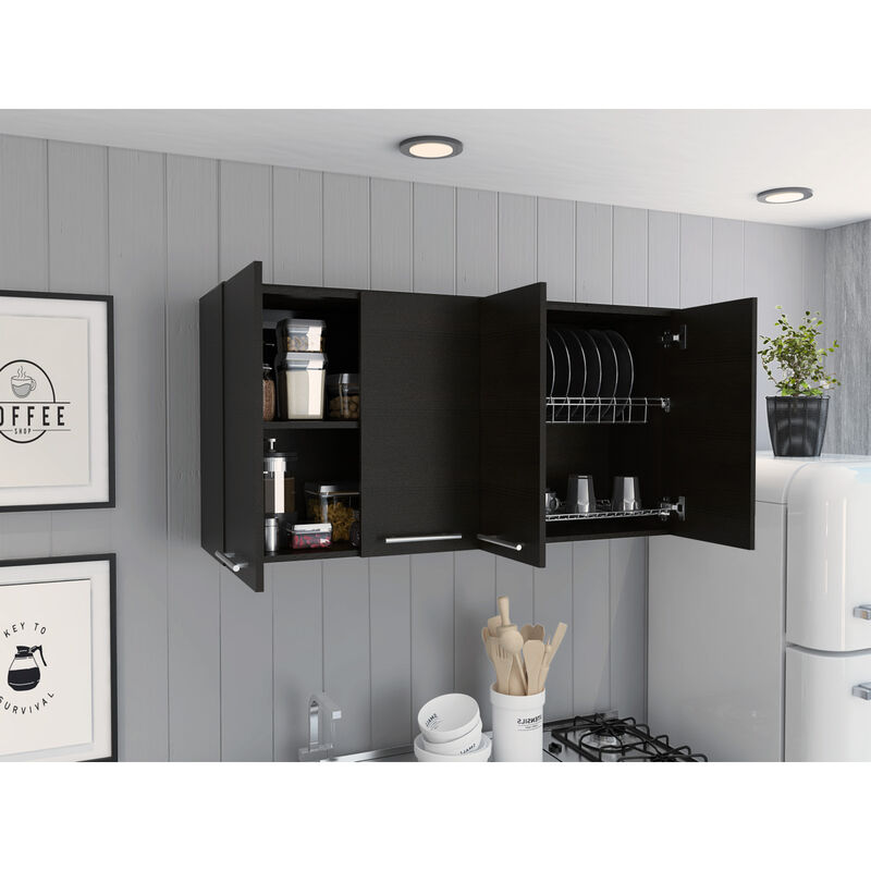 Stockton Rectangle Four Swing Doors Wall Cabinet Black Wengue