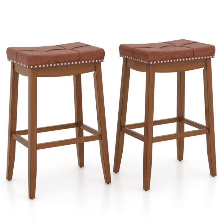 Hivvago Set of 2 Upholstered PU Leather Bar Stools with Saddle Seat