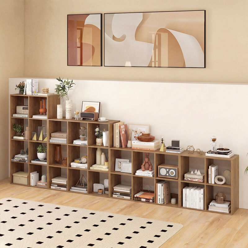 4 Cube Bookcase with Back Guardrail for Bedroom Storage image number 4
