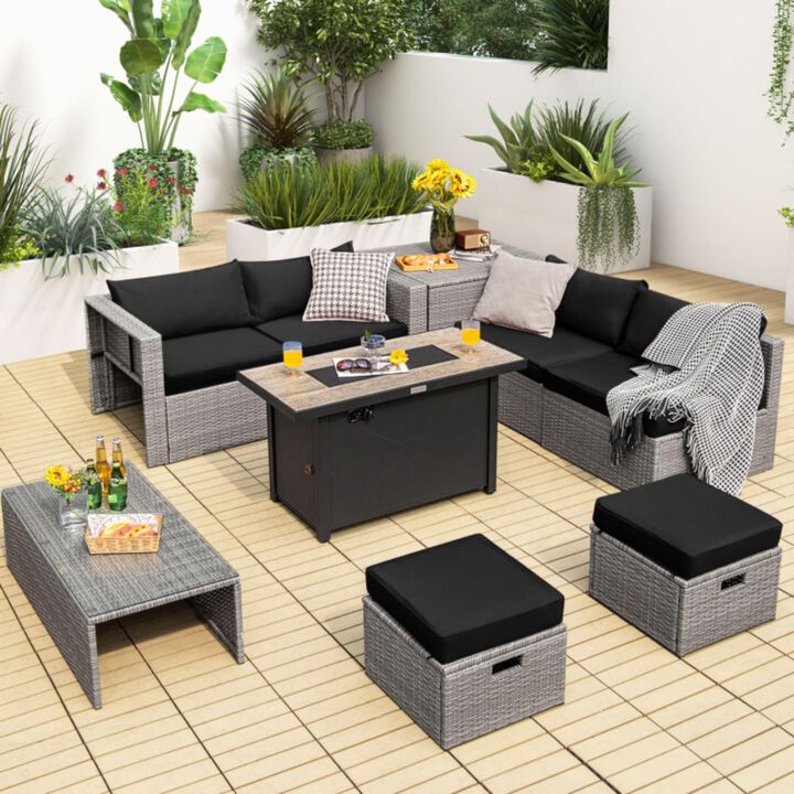 Hivvago 9 Pieces Patio Furniture Set with 42 Inches 60000 BTU Fire Pit