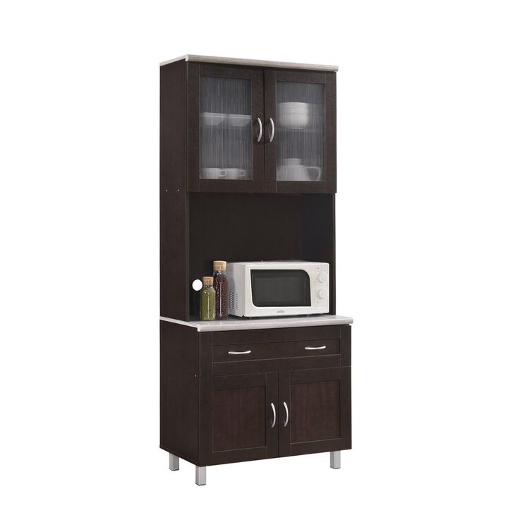 Hodedah Kitchen Cabinet with Top & Bottom, Enclosed Cabinet Space, 1-Drawer & Plus Large Open Space for Microwave