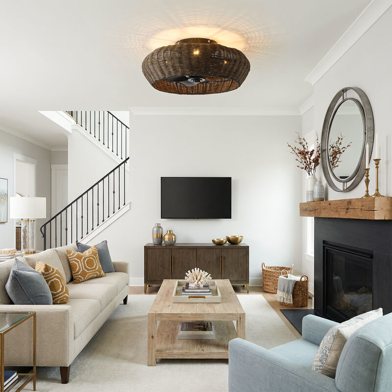 19.7" Boho Black Handwoven Rattan Caged Ceiling Fan with Light and Remote image number 3