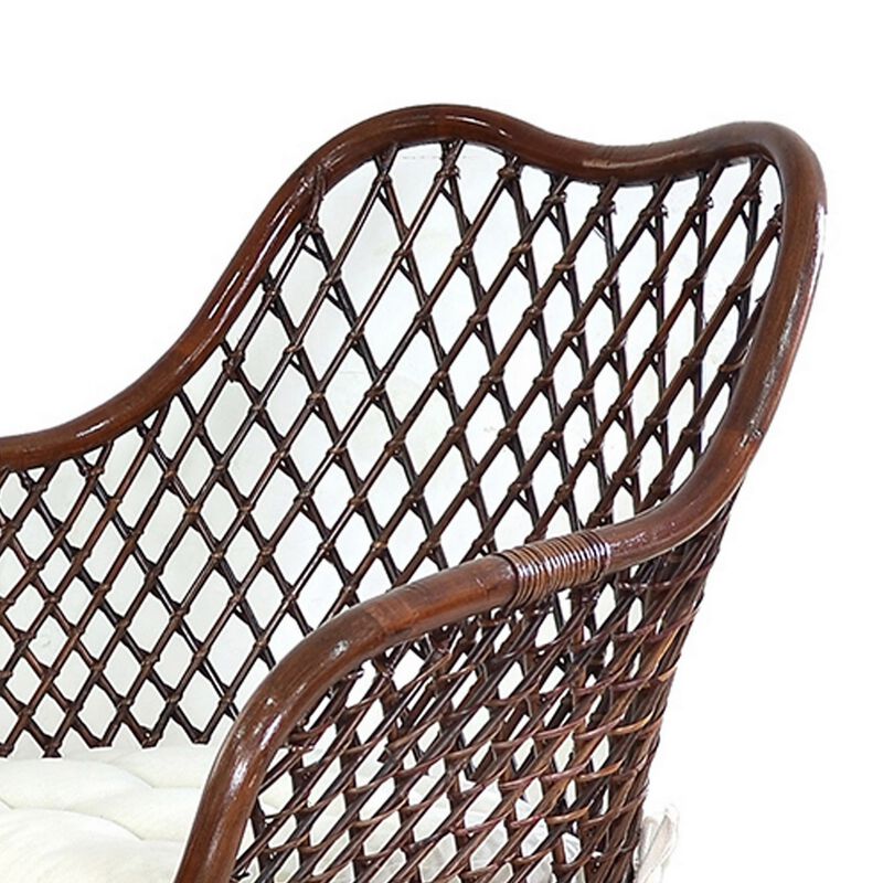25 Inch Palapa Side Chair, Cushion, Rattan Cane, Iron Legs, White, Black image number 2