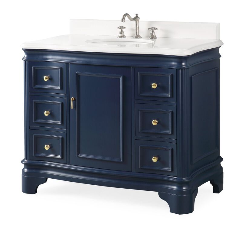 42 Inch Benton Collection Sesto Navy Blue Bathroom Vanity White Quartz Top image number 1