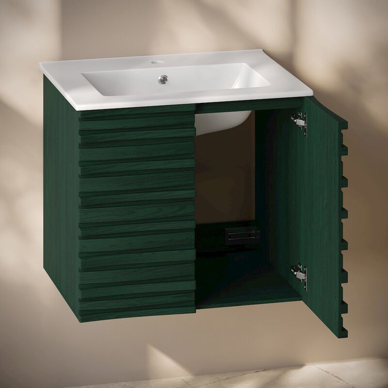 Cascade 24" Wall-Mounted Bathroom Vanity in Green Oak with Sink Top image number 7