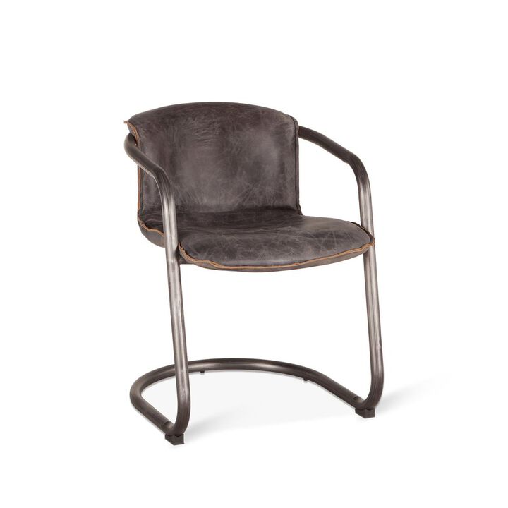 Belen Kox Distressed Antique Ebony Leather Dining Chairs, Set of 2, Belen Kox