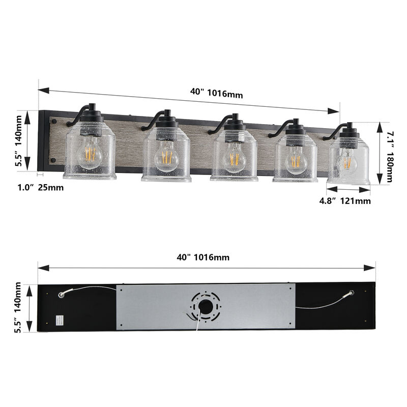 ELEMENT ACE 5-Light Farmhouse Vanity Light Fixture Bathroom Wall Sconce with Clear Seeded Glass Shades Ideal for Bathroom Powder Room Corridor and Bedroom Lighting Decor image number 2