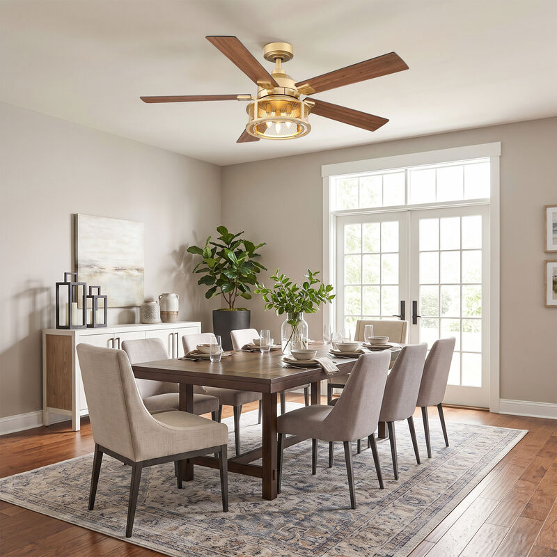 52 in. Modern Mesh Metal Reversible Blades Gold Ceiling Fan with Light and Remote image number 2