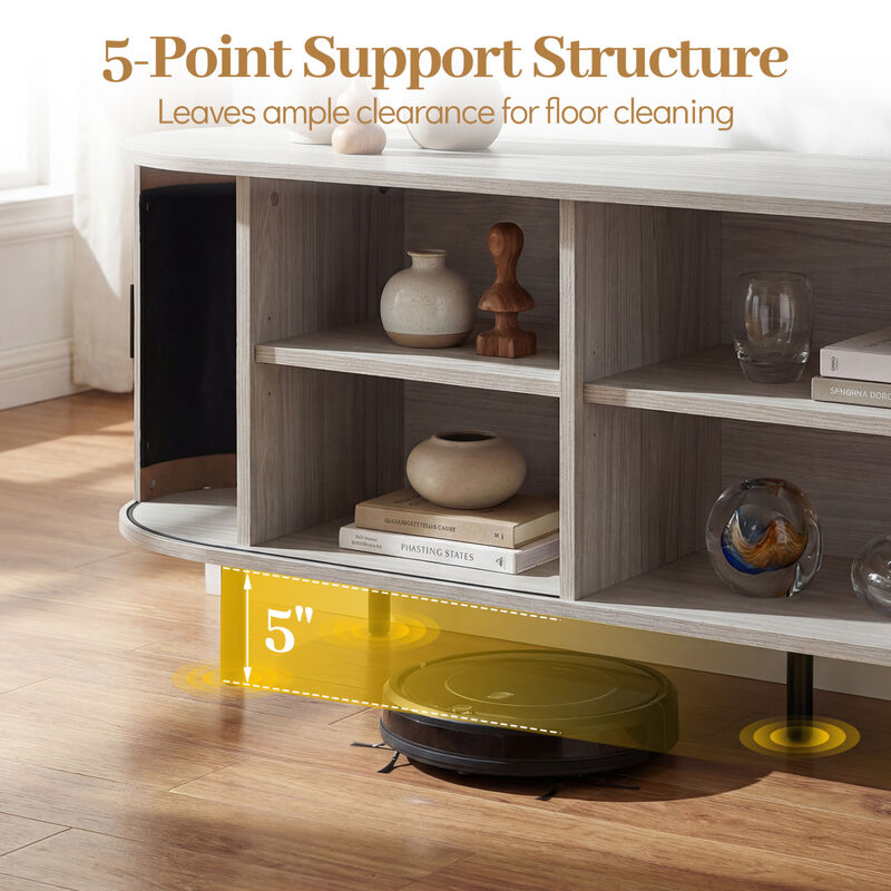 Modern Entertainment Center TV Stand with Fluted Sliding Doors image number 7