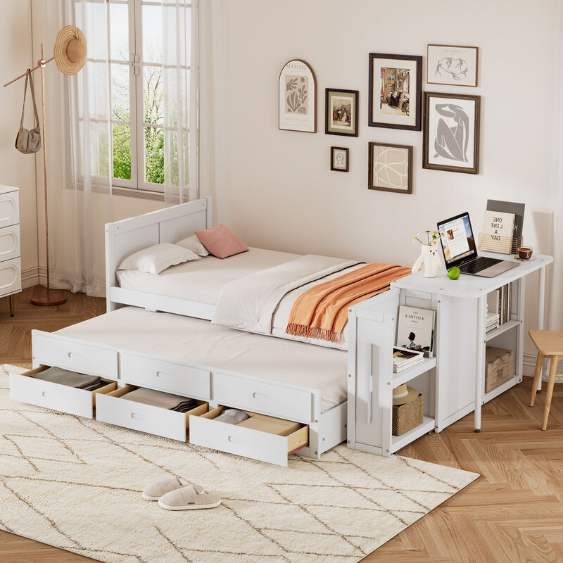 Merax Platform Bed with Desk and Storage Shelf