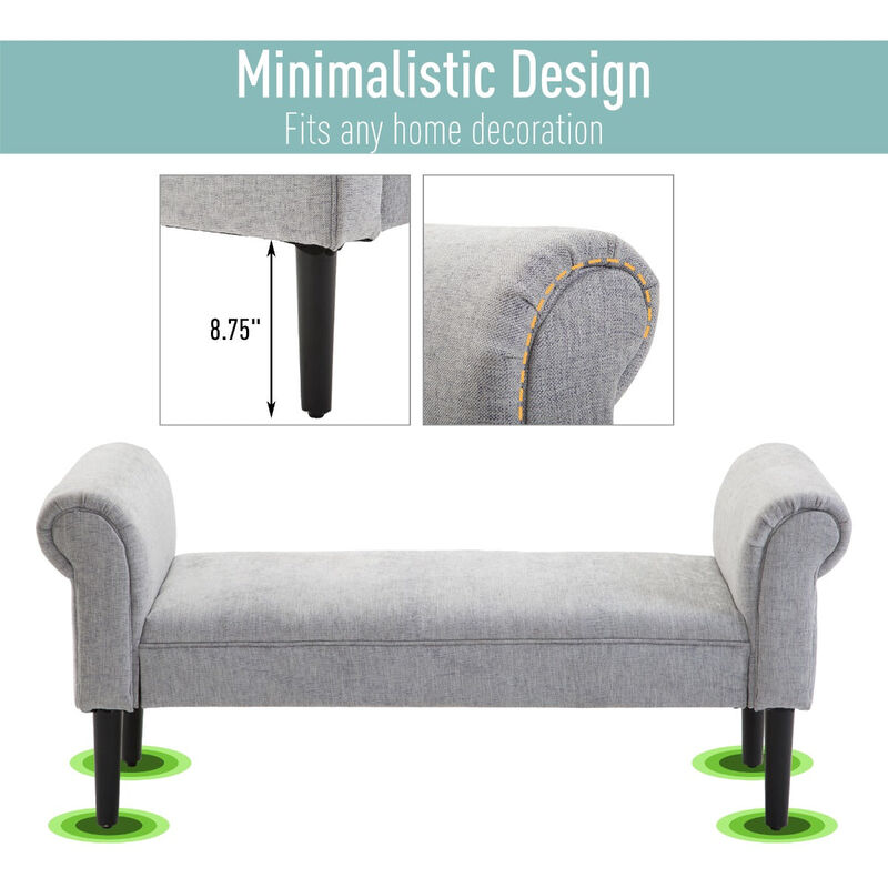 Light Grey Seating: 52" Linen Ottoman Bench with Armrests
