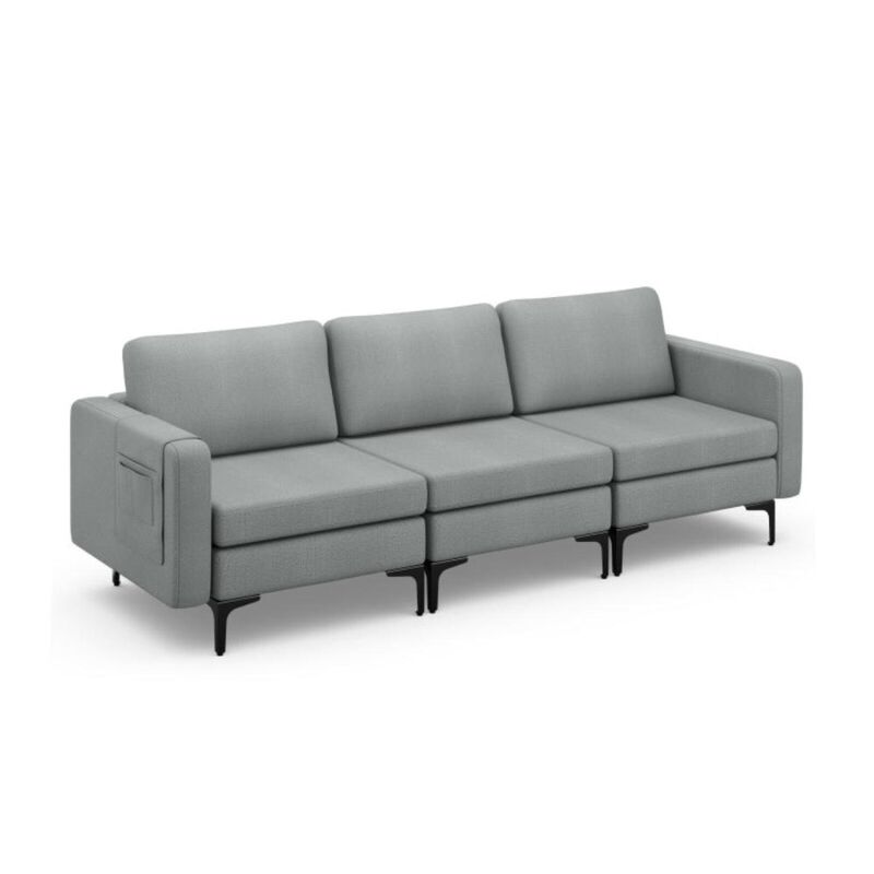 Hivvago 3-Seat Sectional Sofa Couch with Armrest Magazine Pocket and Metal Leg