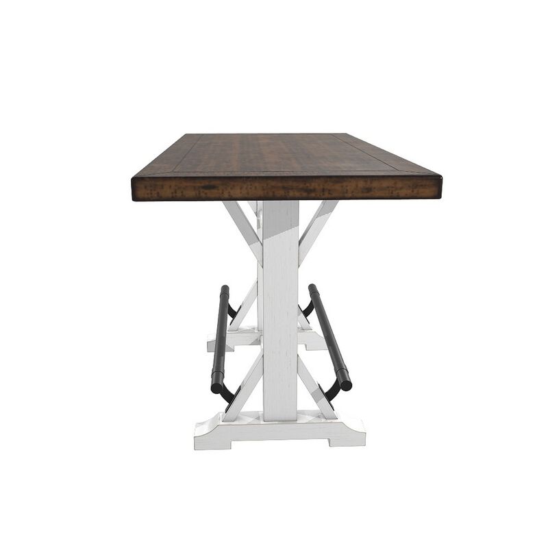 Becy Counter Height Dining Table, 60 Inch, White and Brown Pine Wood image number 2