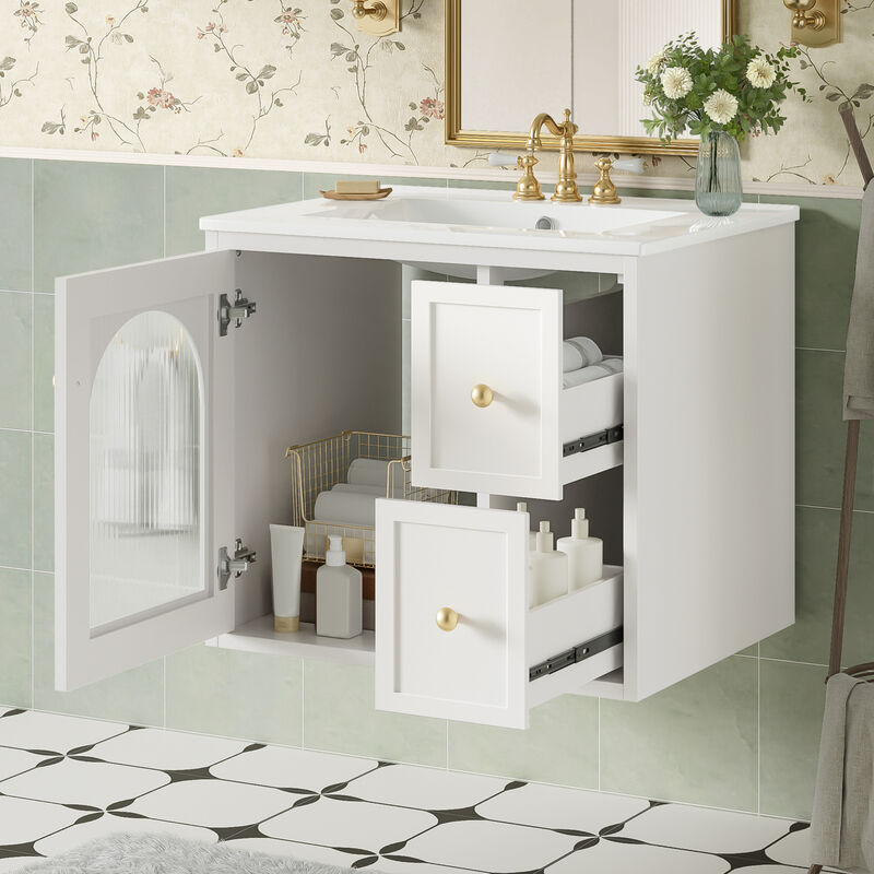 ELEMENT ACE Compact Wall Mounted Bathroom Vanity Set with Ceramic Sink and Storage Cabinet image number 3