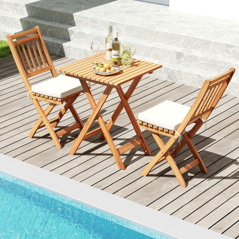 Hivvago Outdoor Wood Bistro Set with Soft Seat Cushions and Table