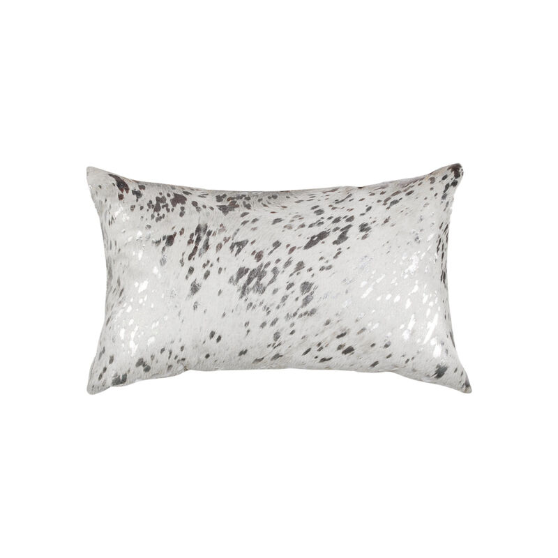 HomeRoots Set of Two 12" X 20" Gray and Silver Abstract Cowhide Lumbar Throw Pillows with Glitter image number 4