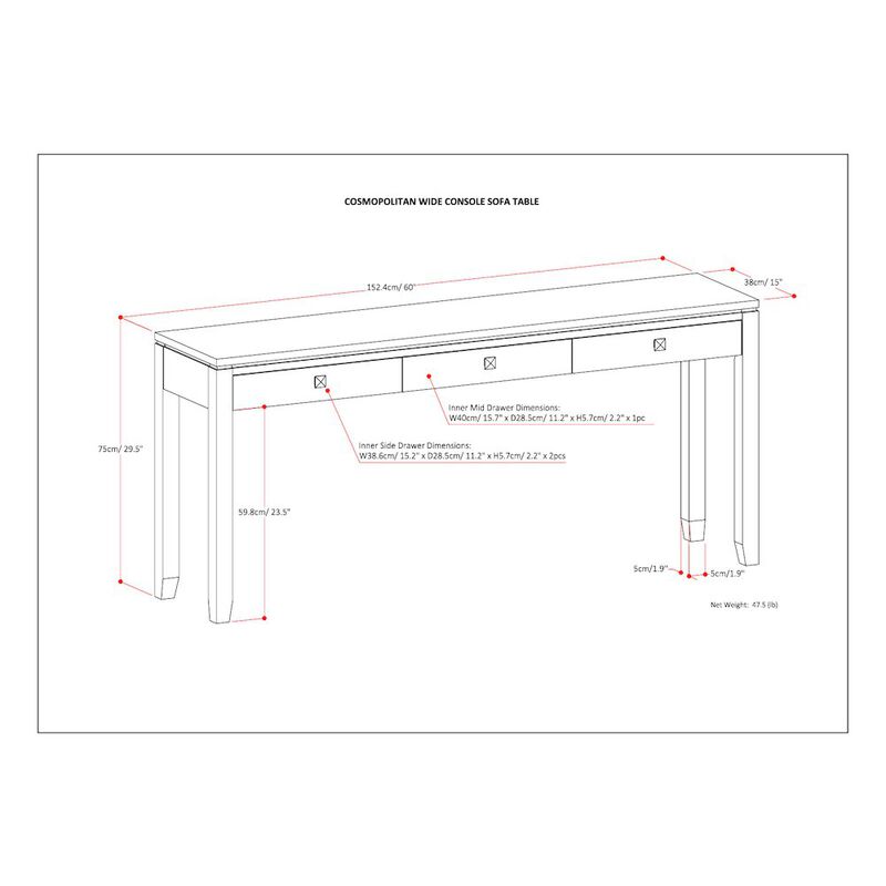 Simpli Home Cosmopolitan Solid Wood Wide Console Sofa Table In Mahogany Brown
