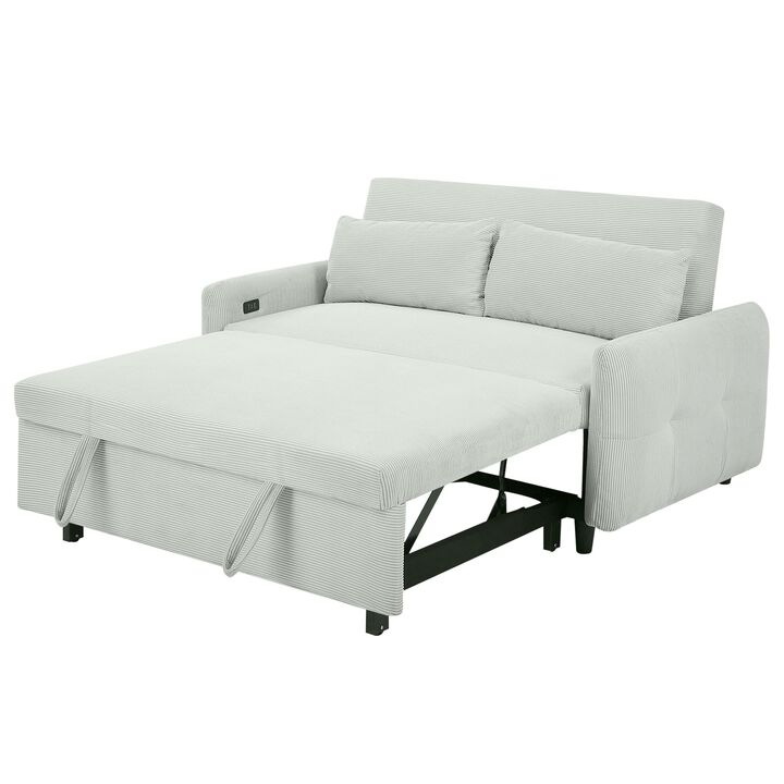 Clihome Multi-Angle Reclining Soft Corduroy Sofa Bed,3-Position Adjustable Backrest with USB Ports