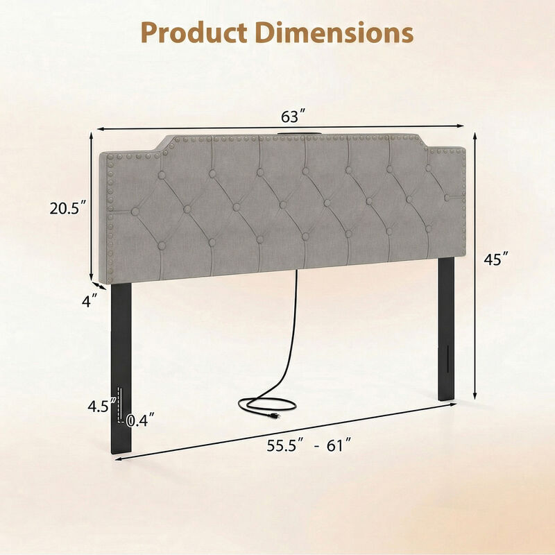 Queen Full Size Upholstered Headboard with Vertical Quilted Linen Fabric image number 2