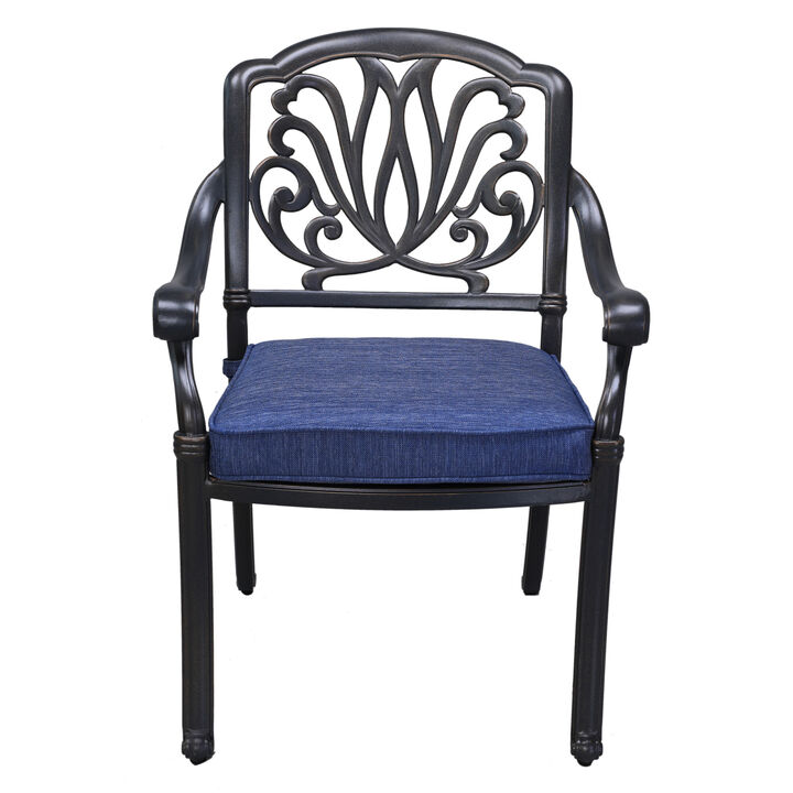 Patio Outdoor Aluminum Dining Armchair With Cushion, Set of 2, Navy Blue