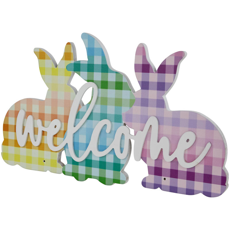 Gingham Bunnies Welcome Easter Wall Sign - 13.75"