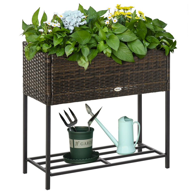 Hivvago Wicker Raised Garden Planter with Rack Shelf image number 0