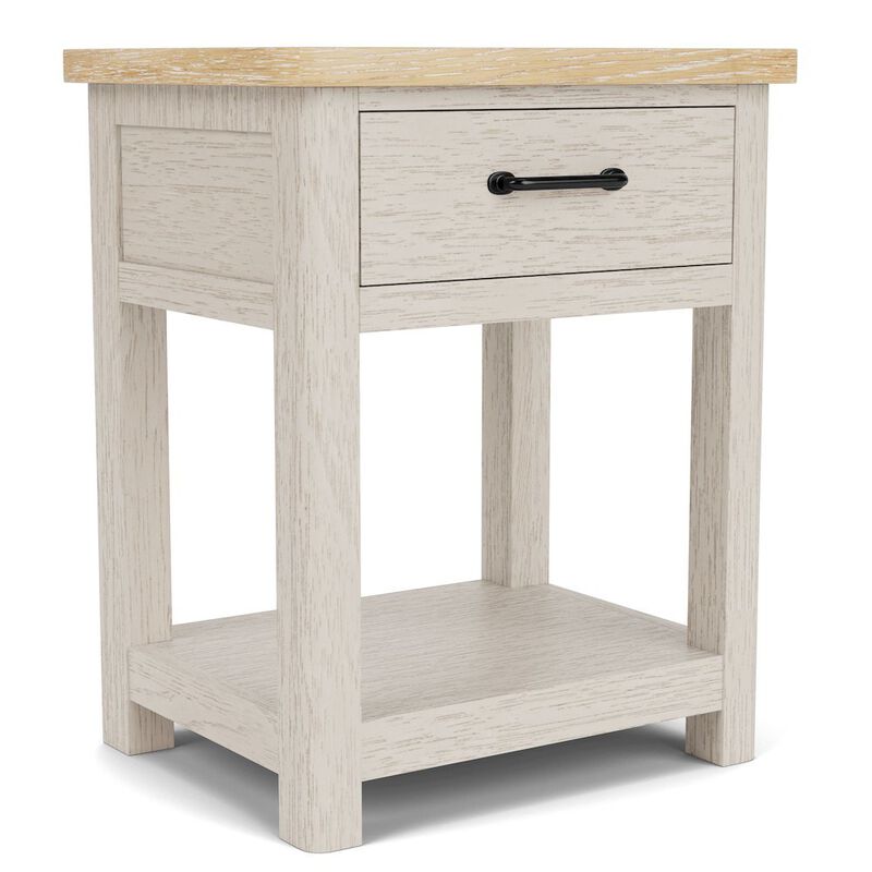 FurniFact Wood Nightstand with Drawer &ndash; Beige End Table Bedroom Accent Storage image number 6