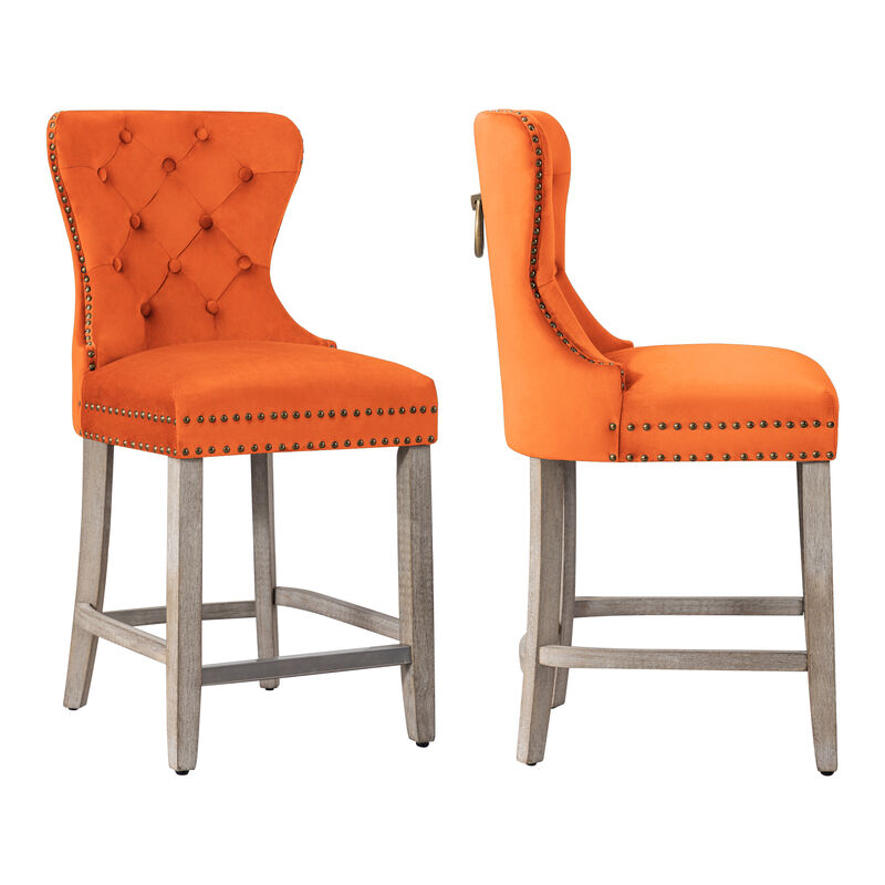 WestinTrends 24" Tufted Velvet Counter Stool (Set of 2)
