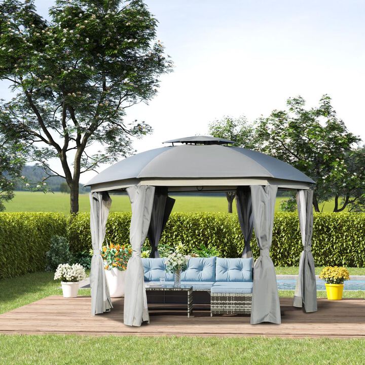 Hivvago 12' x 12' Mesh-Sided Gazebo with Double Roof
