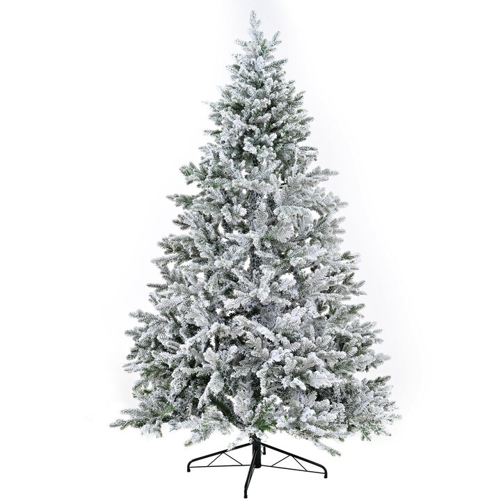 Whisen Premium 7FT Snow Flocked Hinged Artificial Christmas Fake Spruce for Home Office Party Decoration with Fluffy Branch White Snow Tips and Metal Stand 