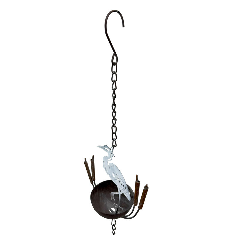 Metal Rain Chain 102 in White Heron Bird Rustic Outdoor Gutter Decor Bell image number 2