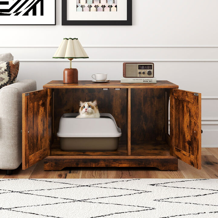 Wooden Indoor Cat House Litter Box Enclosure with Nightstand-End Table Design