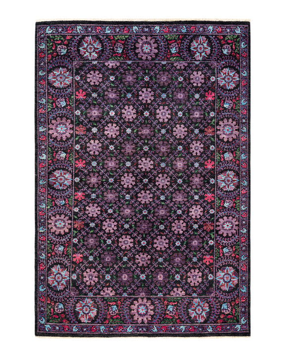 Suzani, One-of-a-Kind Hand-Knotted Area Rug  - Black, 6' 1" x 8' 10"