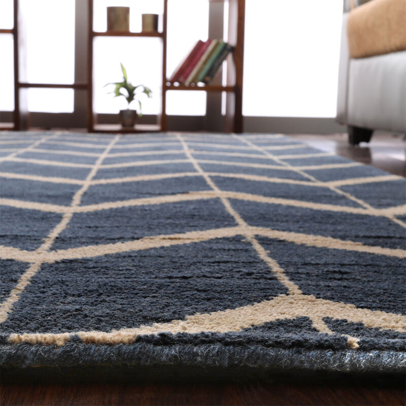 HAND KNOTTED WOOL Geometric AREA RUGS  - Rectangle Shape, Geometric Modern, Medium Pile Handmade Area Rugs for Living Room, Bed Room (N01052) image number 5