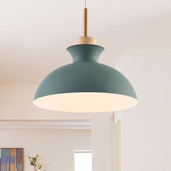 11" Modern Green Dome Pendant Light with Adjustable Cord for Bedroom, Kitchen Island or Living Room