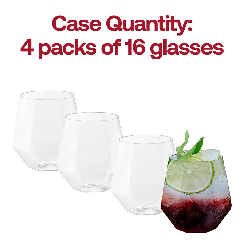 12 oz. Clear Hexagonal Stemless Plastic Wine Goblets (64 Glasses) image number 5