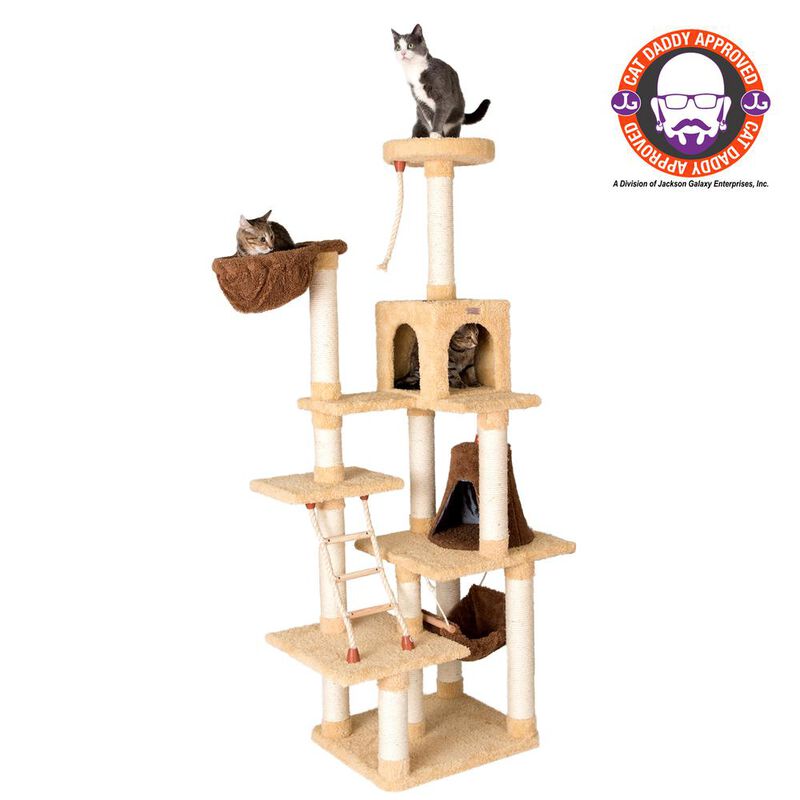 Armarkat Wood Cat Climber Play House, Cat Furniture With Playhouse,Lounge Basket, In Gold