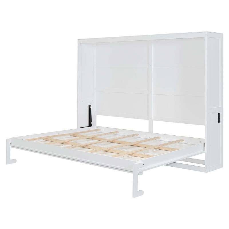 Whisen Modern Design Full Size Murphy Bed Wall Bed with USB Charging Station - Grey