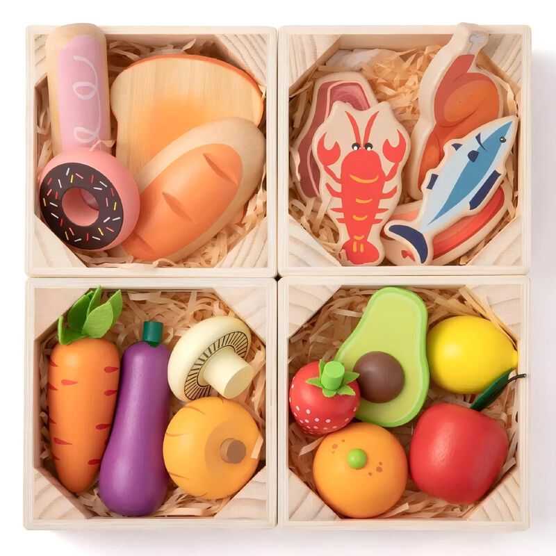 Wooden Food for Play Kitchen & Wooden Rack image number 1