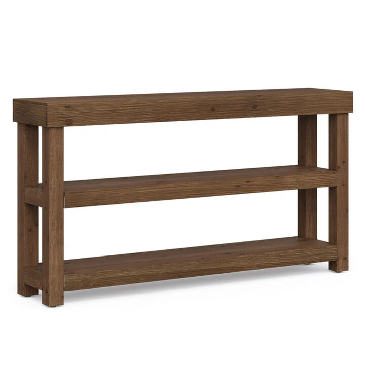 Solid Wood 3-Tier Console Table, Narrow Sofa Table for Behind Couch-Dark Brown