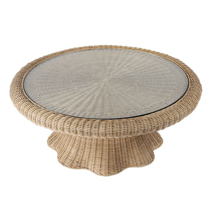 Butler Specialty Flora  Rattan Scalloped 40 Coffee Table, Light Brown