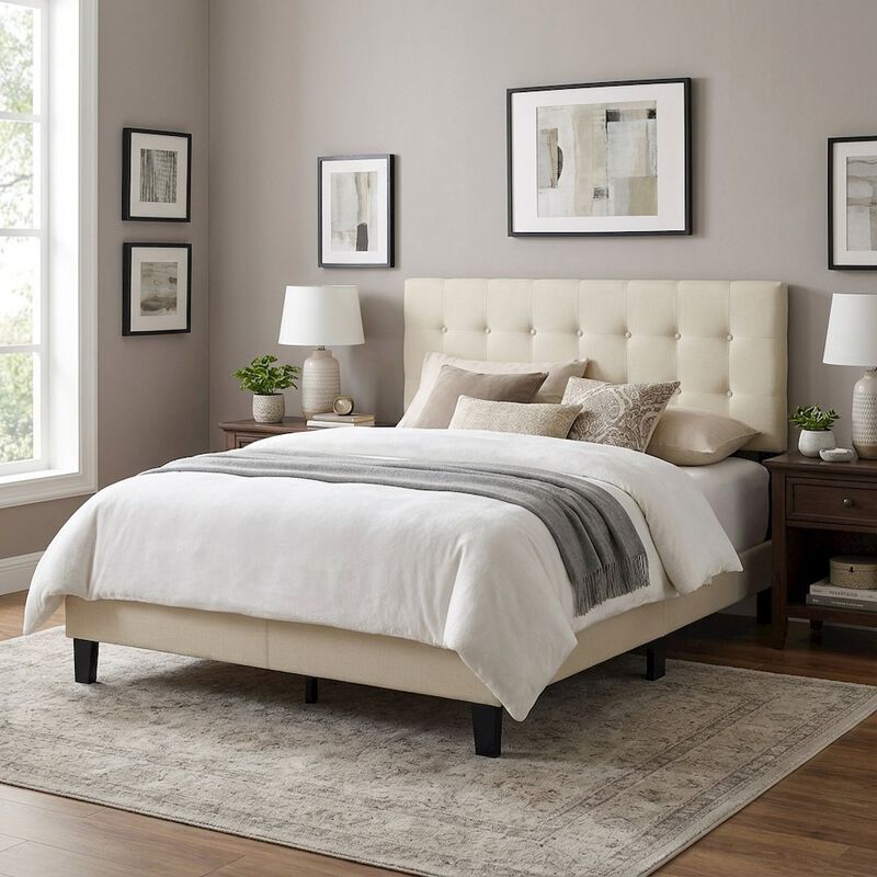 Upholstered Fabric Full Headboard in Neutral Tone with Durable Construction image number 3
