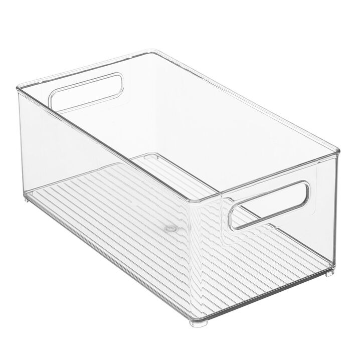 mDesign Deep Plastic Household Storage Organizer Bin - Built-In Handles - Clear