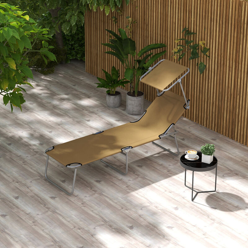 Lounge chair Chaise Lounging Bed Portable Adjustable Garden Beach Oxford Tan image number 2